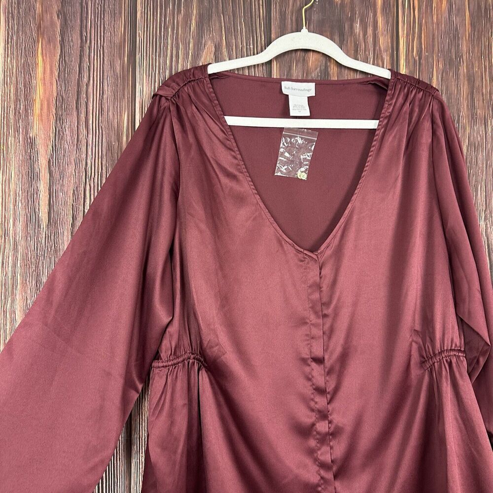 Soft Surroundings Womens Maroon Red Long Sleeve Blouse Plus Size 1X NEW - Picture 4 of 6